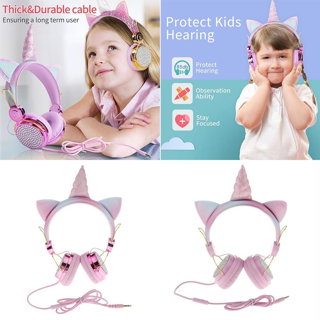 Unicorn Headphone With Microphone Girls Kids Stereo Earphone Headset Pink 1