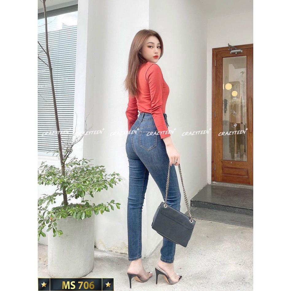 Quần jean nữ trơn hack dáng cao cấp -chất denim co dãn tốt - quần chuẫn shop BEN Shop080 ms 706