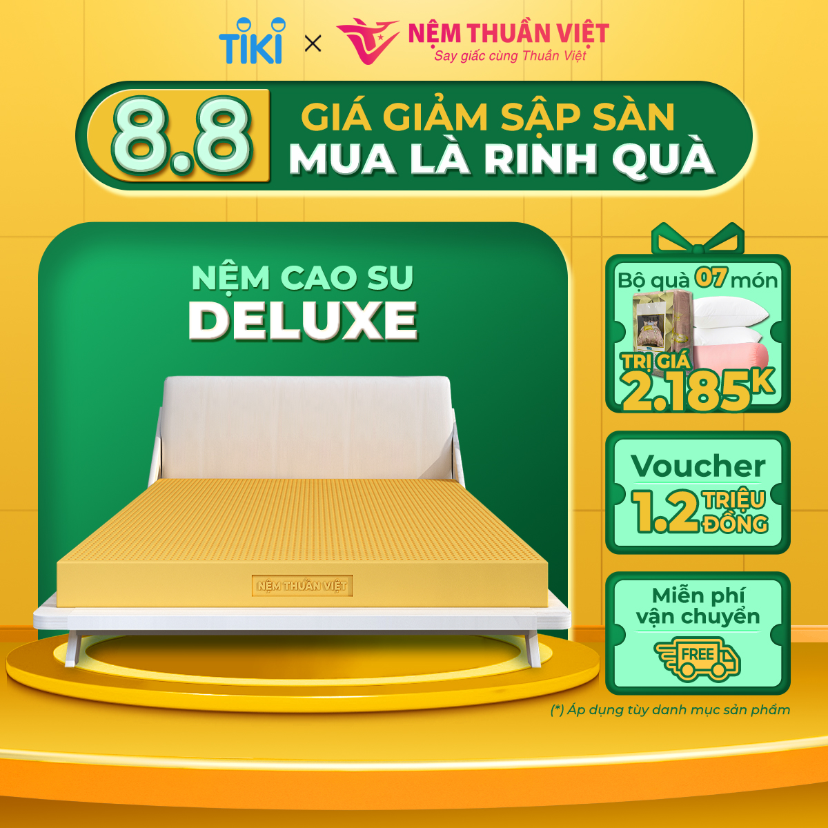 (1m6x2mx15cm) Nệm Cao Su Thuần Việt Deluxe 100% Cao Su Thiên Nhiên, Bền Bỉ, Thoáng Mát, Êm Ái