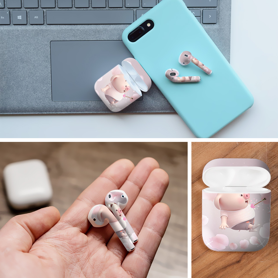 Miếng dán skin chống bẩn cho tai nghe AirPods in hình Heo con dễ thương - HEO2k19 - 187 (bản không dây 1 và 2)