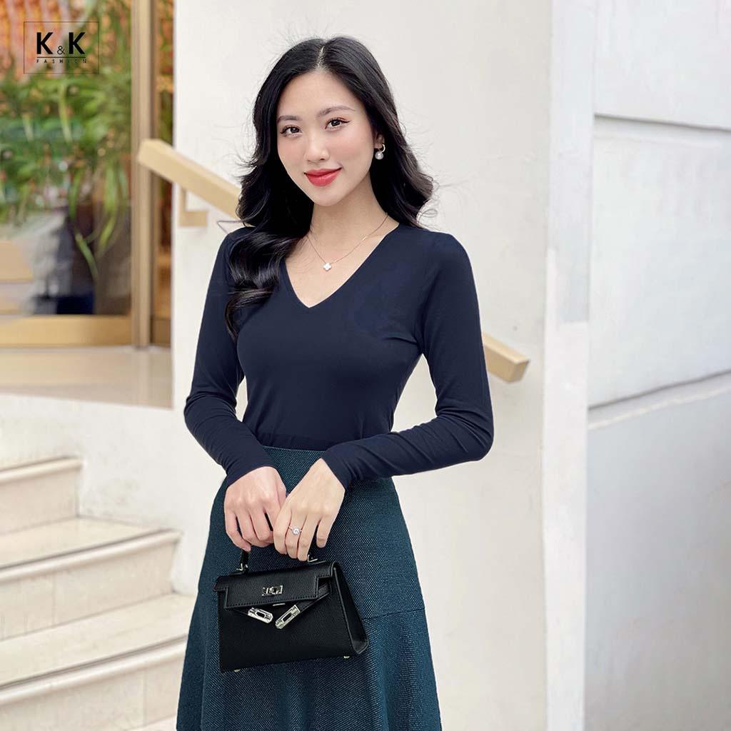 Áo Thun Nữ Cổ Tim Tay Dài K&amp;K Fashion ASM12-26 Chất Liệu Thun Giấy