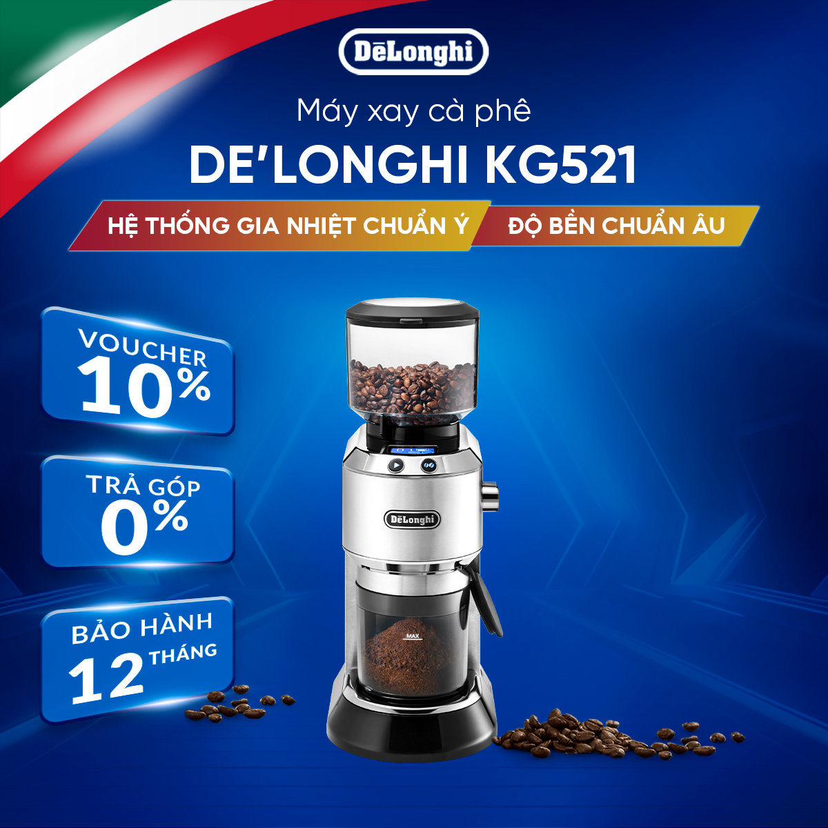 [Hàng chính hãng] Máy xay cà phê DeLonghi Dedica KG521.M
