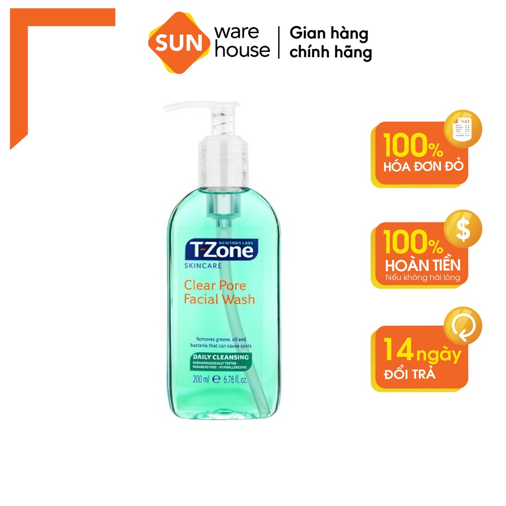 Gel Rửa Mặt Làm Sạch Sâu T-Zone Tinh Chất Tràm Trà An Toàn Cho Da Clear Pore Facial Wash 200ml