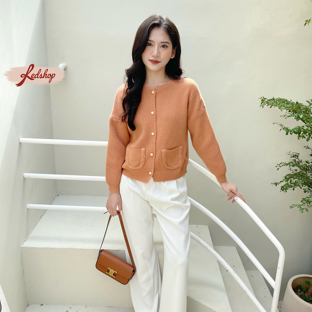 Áo cardigan nữ dài tay form rộng chúc khuy ngọc phong cách Hàn Quốc Red Shop 29987