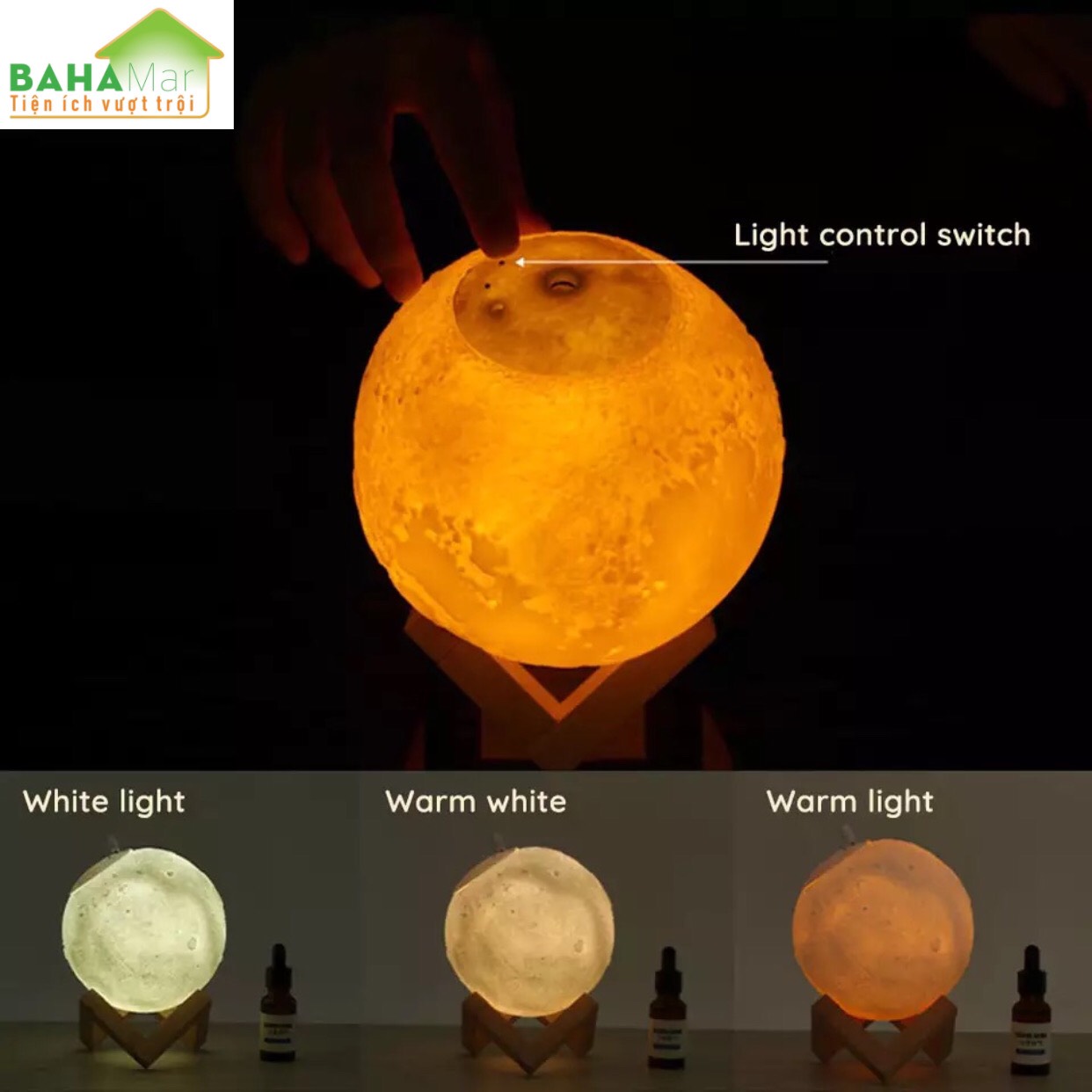 MÁY PHUN SƯƠNG TẠO ĐỘ ẨM KHÔNG KHÍ 3D - KHUẾCH TÁN TINH DẦU - XÔNG MẶT- ĐÈN LED "BAHAMAR" vừa là đèn ngủ vừa phun tạo ẩm và vừa xông tinh dầu, có thể xông mặt cho chị em phụ nữ