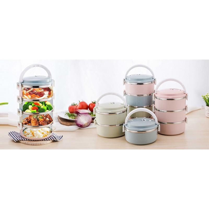 Cặp Lồng Văn Phòng, Hộp Cơm Văn Phòng Giữ Nhiệt Lúa Mạch 4 Tầng, Ruột Inox - Miễn Phí Vận Chuyển