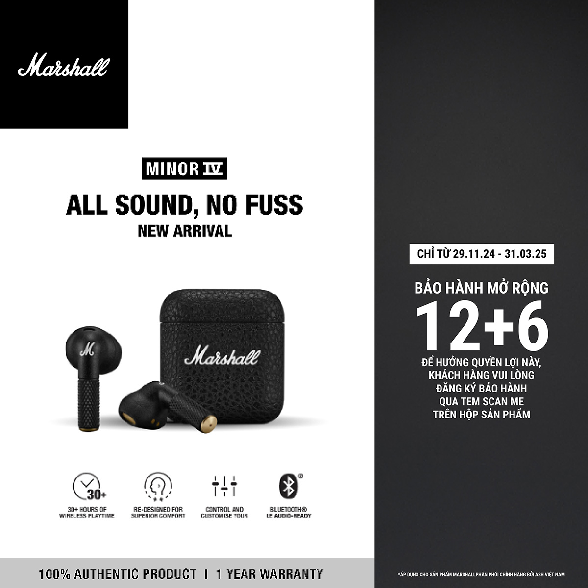 Tai nghe True wireless Marshall Minor IV - Hàng Chính Hãng