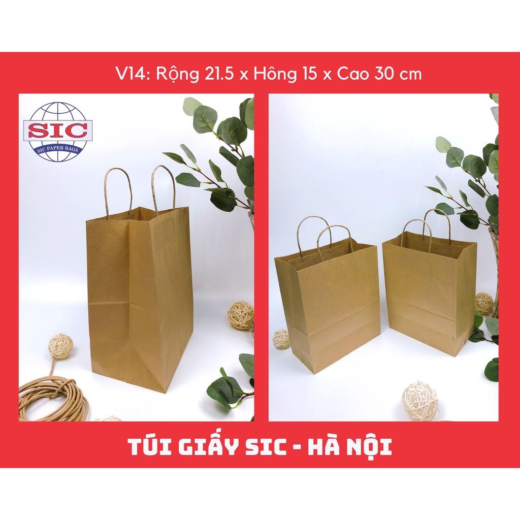 10 CHIẾC TÚI GIẤY KRAFT V14: 21.5x15x30 cm CÓ QUAI ( ẢNH THẬT)