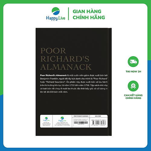Sách Poor Richard's Almanack - Tuyển tập các câu châm ngôn và thành ngữ, và một bản phác họa ngắn về cuộc đời của Benjamin Franklin - Happy Live