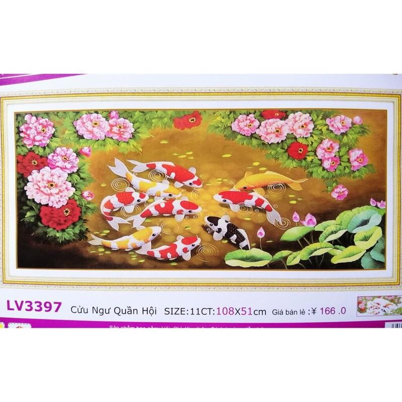 Tranh thêu chữ thập Cửu Ngư Quần Hội LV3397  chưa thêu