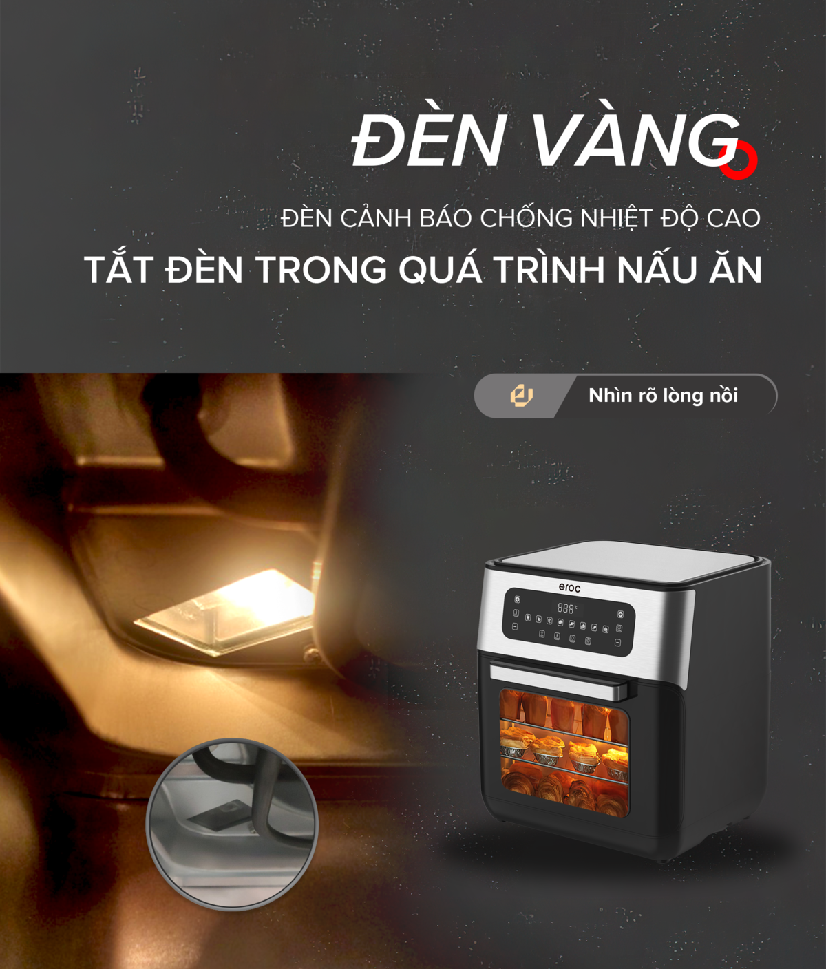 Nồi Chiên Không Dầu Kèm Chức Năng Nướng 10L, Nút Bấm Cảm Ứng, Cửa Tháo Rời Eroc V-Z1 Hàng Chính Hãng