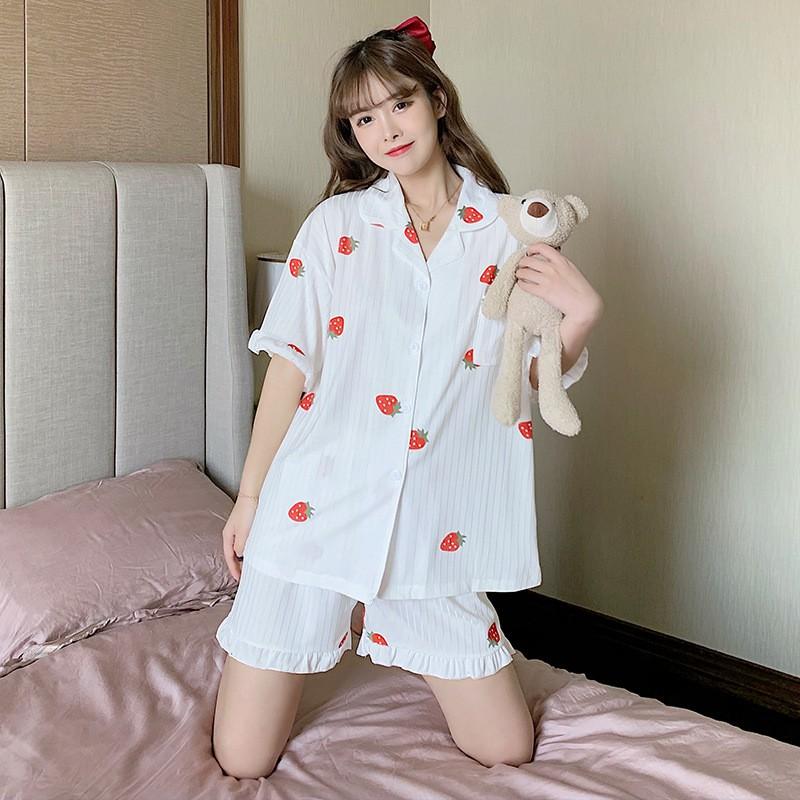 Pijama Mặc Nhà, Bộ Ngủ Nữ Cotton Ngắn Tay Trắng và Hồng Siêu Xinh CCCP02