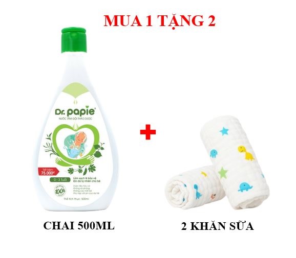 Mua Nước Tắm Thảo Dược Dr.Papie Chai lớn 500ml Cho Bé Sơ Sinh Đến 3 Tuổi Tặng 2 Khăn Sữa