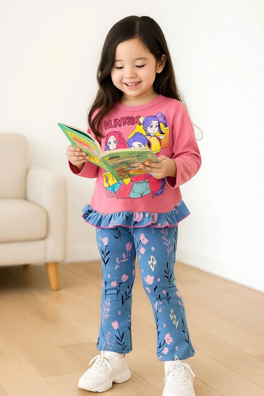 Đồ bộ bé gái, Bộ ngủ dài tay thu đông cho bé gái từ 12-40kg chất cotton hàng xuất mềm mịn mát