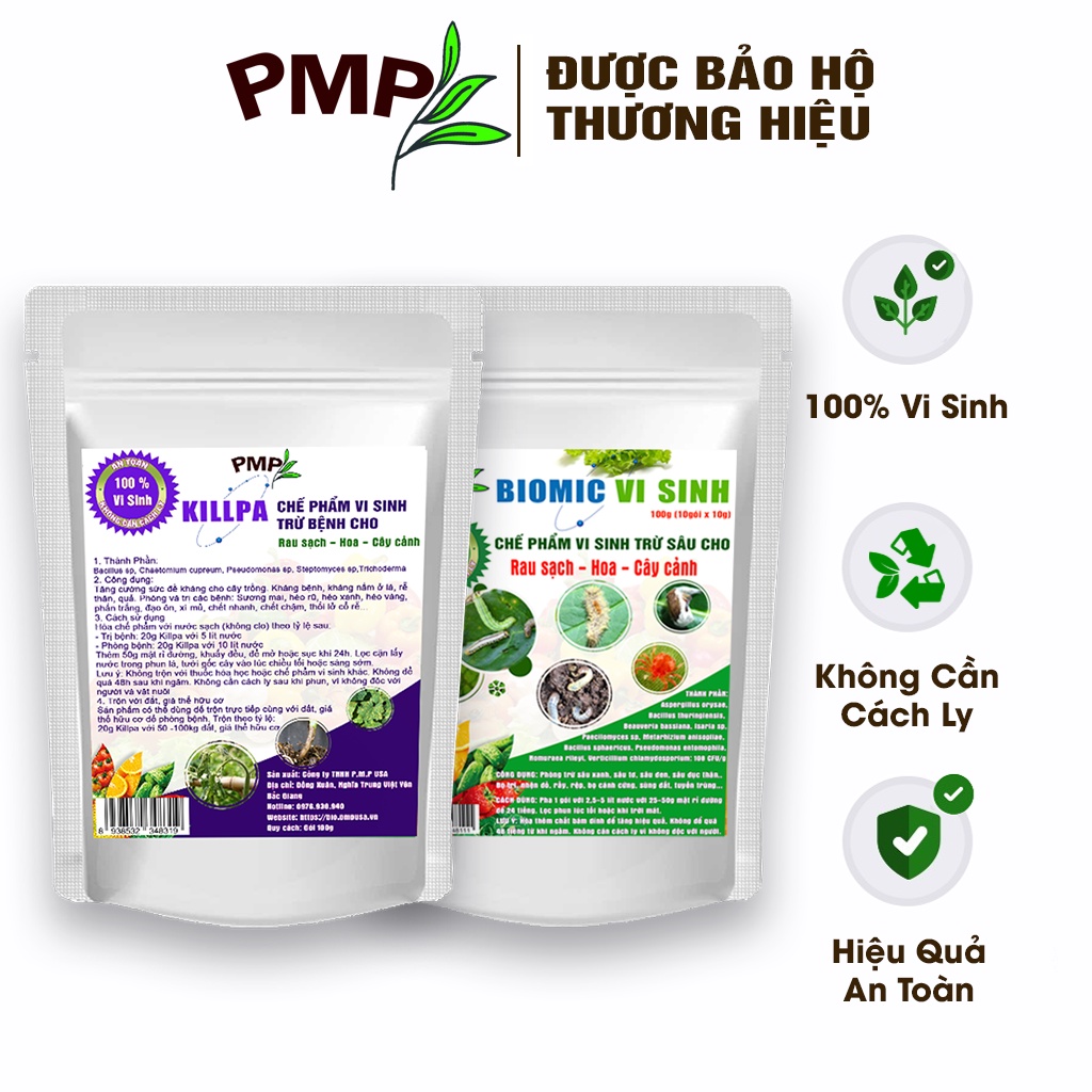 Combo chế phẩm vi sinh trừ bệnh, trừ sâu PMP cho rau sạch, hoa, cây cảnh