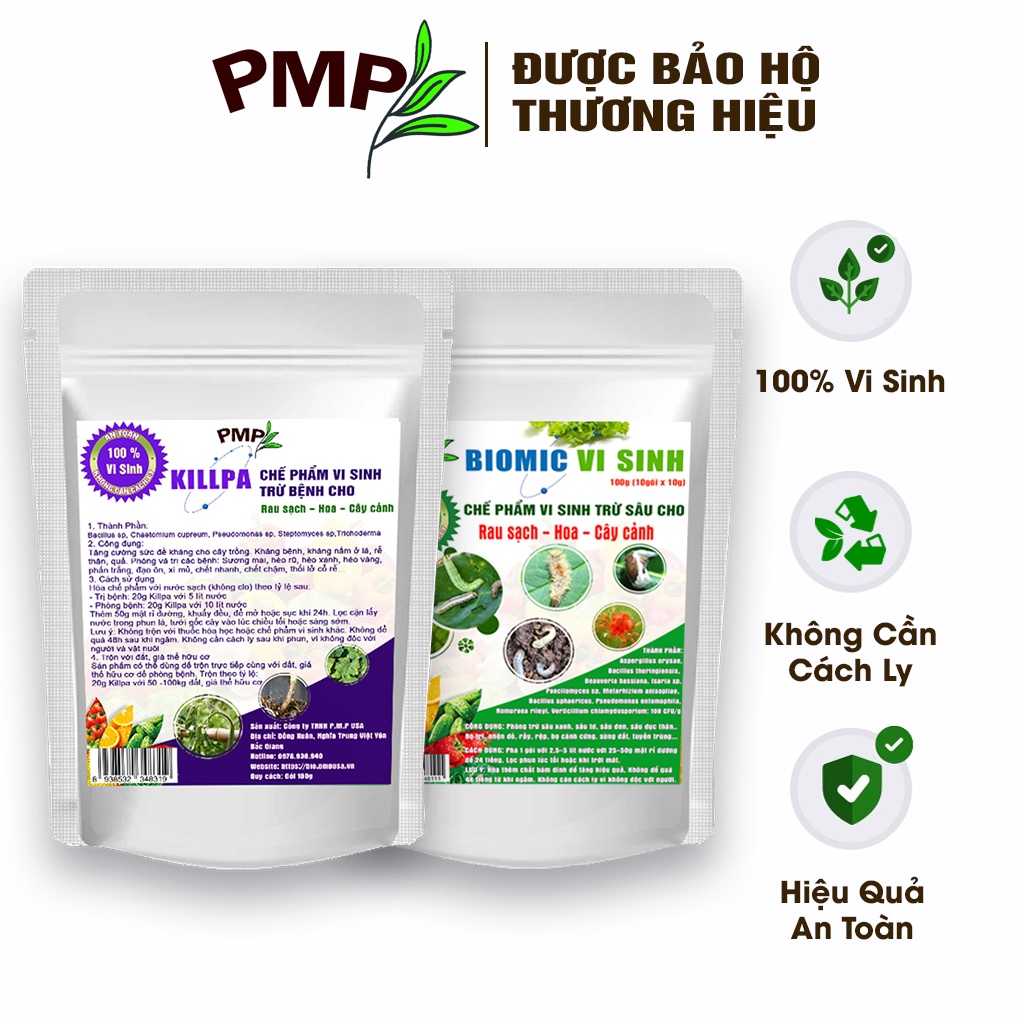 Combo chế phẩm vi sinh trừ bệnh, trừ sâu PMP cho rau sạch, hoa, cây cảnh (Biomic &amp; Killpa)