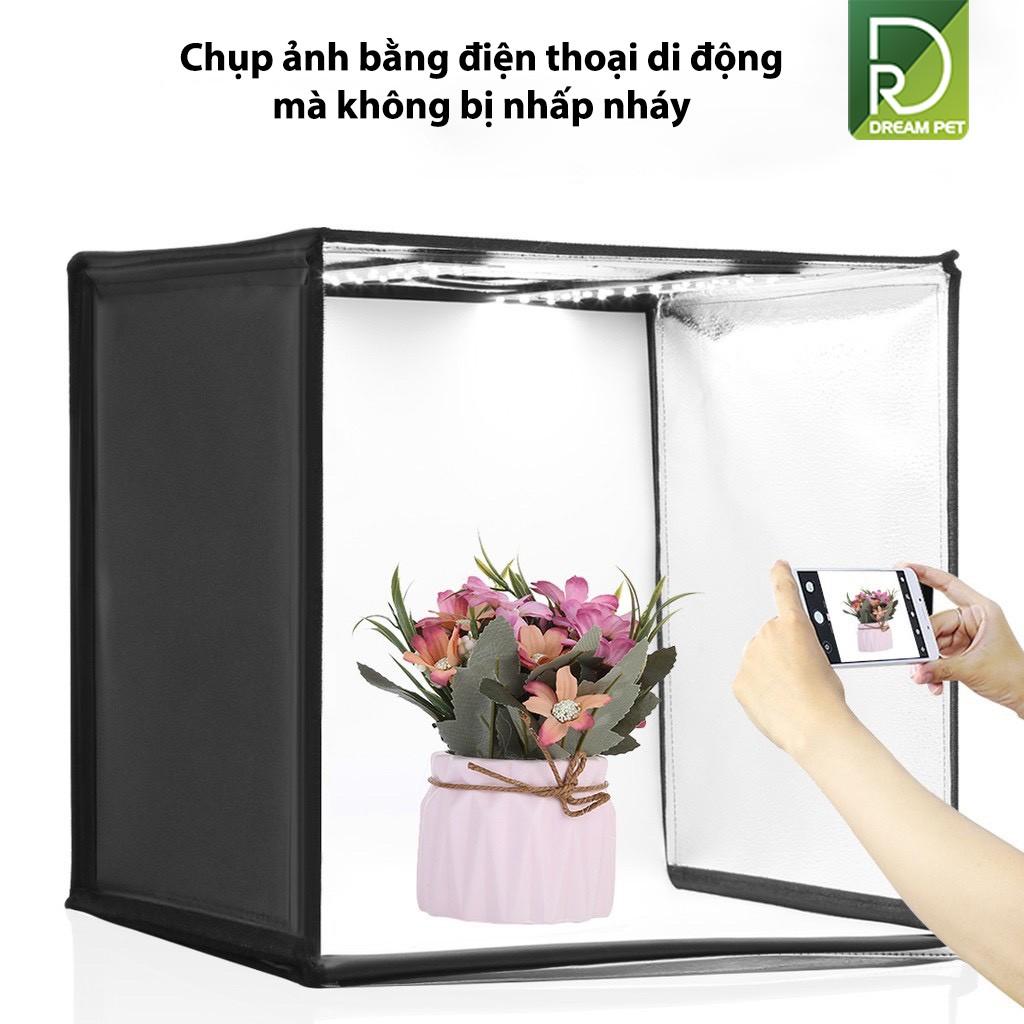 Hộp Chụp Hình Sản Phẩm Đèn Led Tự Điều Chỉnh Ánh Sáng Size 40x40 Puluz -Tặng kèm 6 phông nền