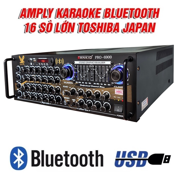 Âm ly Bluetooth SANKIO PRO-6900 - Amply karaoke 16 sò lớn tích hợp lọc xì, 2 quạt gió - Hàng chính hãng cao cấp