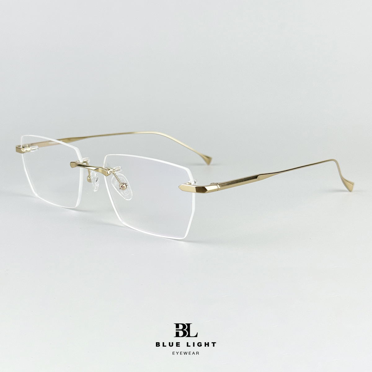 Gọng Kính Cận Giả Cận Nam Nữ Cao Cấp Titanium BLUE LIGHT Mắt Khoan Không Viền Chữ Nhật Bạc Đen Vàng Dày Dặn Cứng Nhẹ