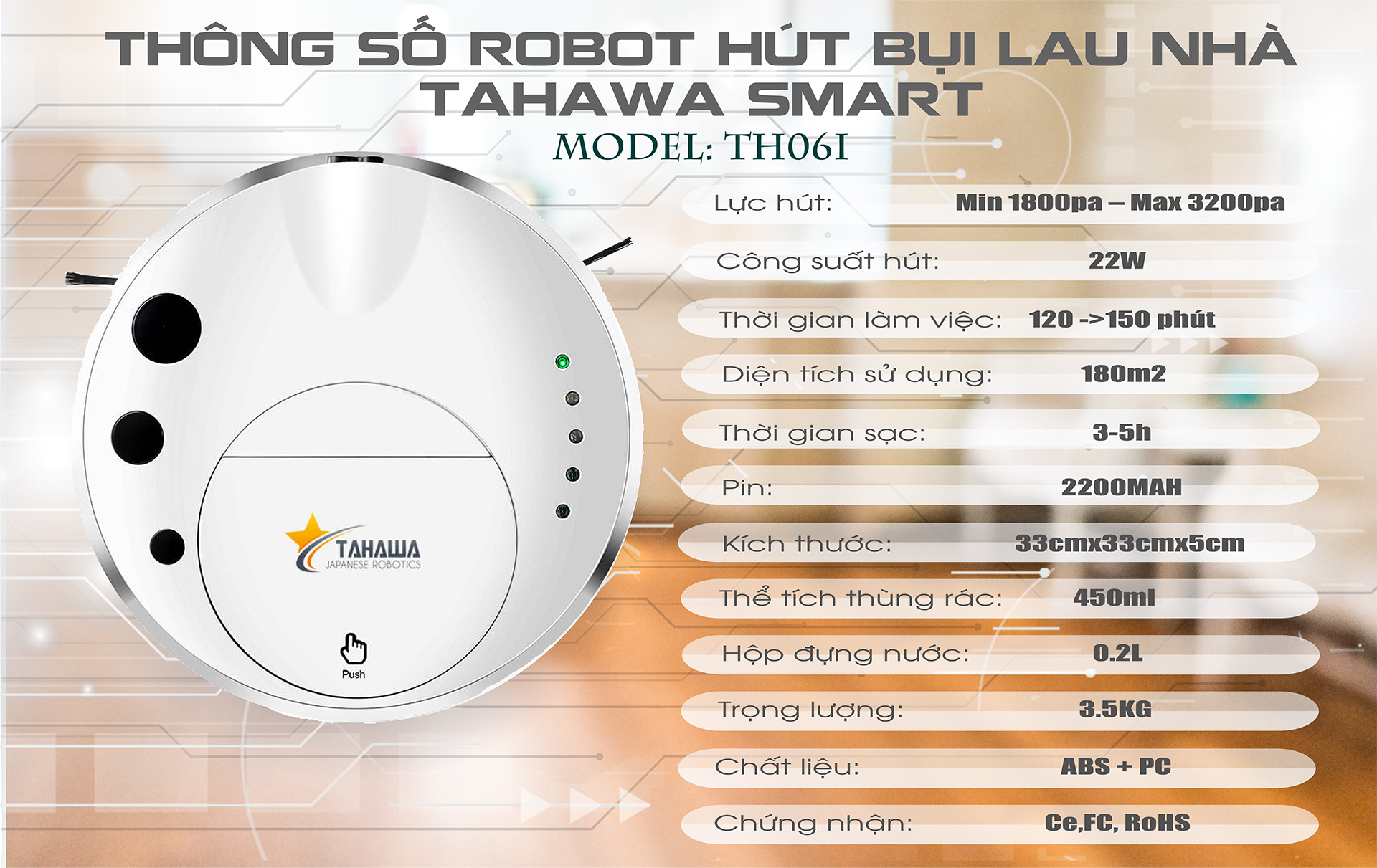 ROBOT HÚT BỤI LAU NHÀ SMART TAHAWA TH06i - Hàng Chính Hãng