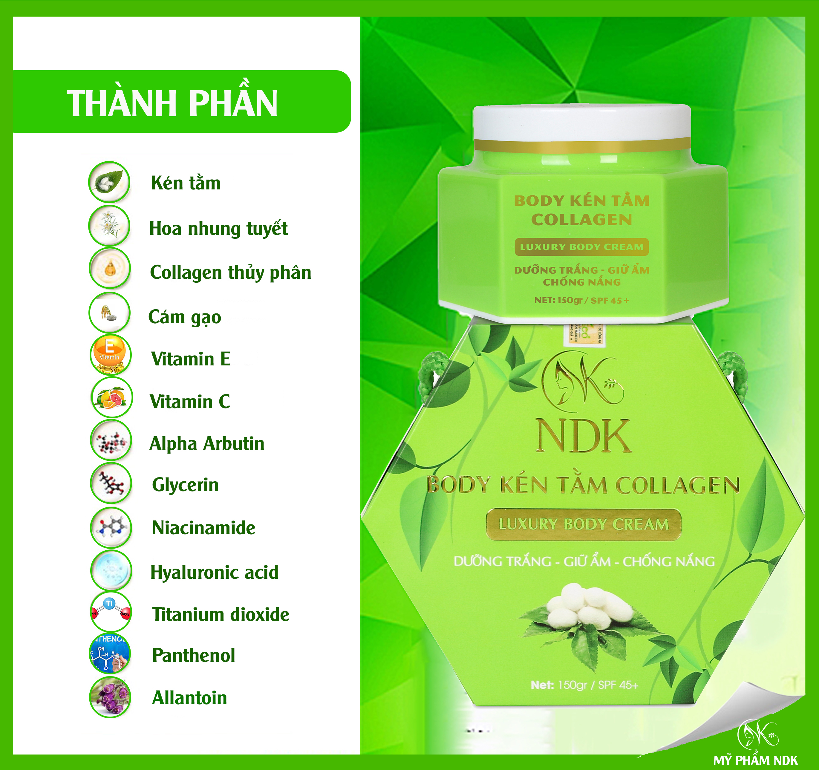 Kem Body Kén Tằm Collagen NDK trắng da nhanh sau 2 tuần