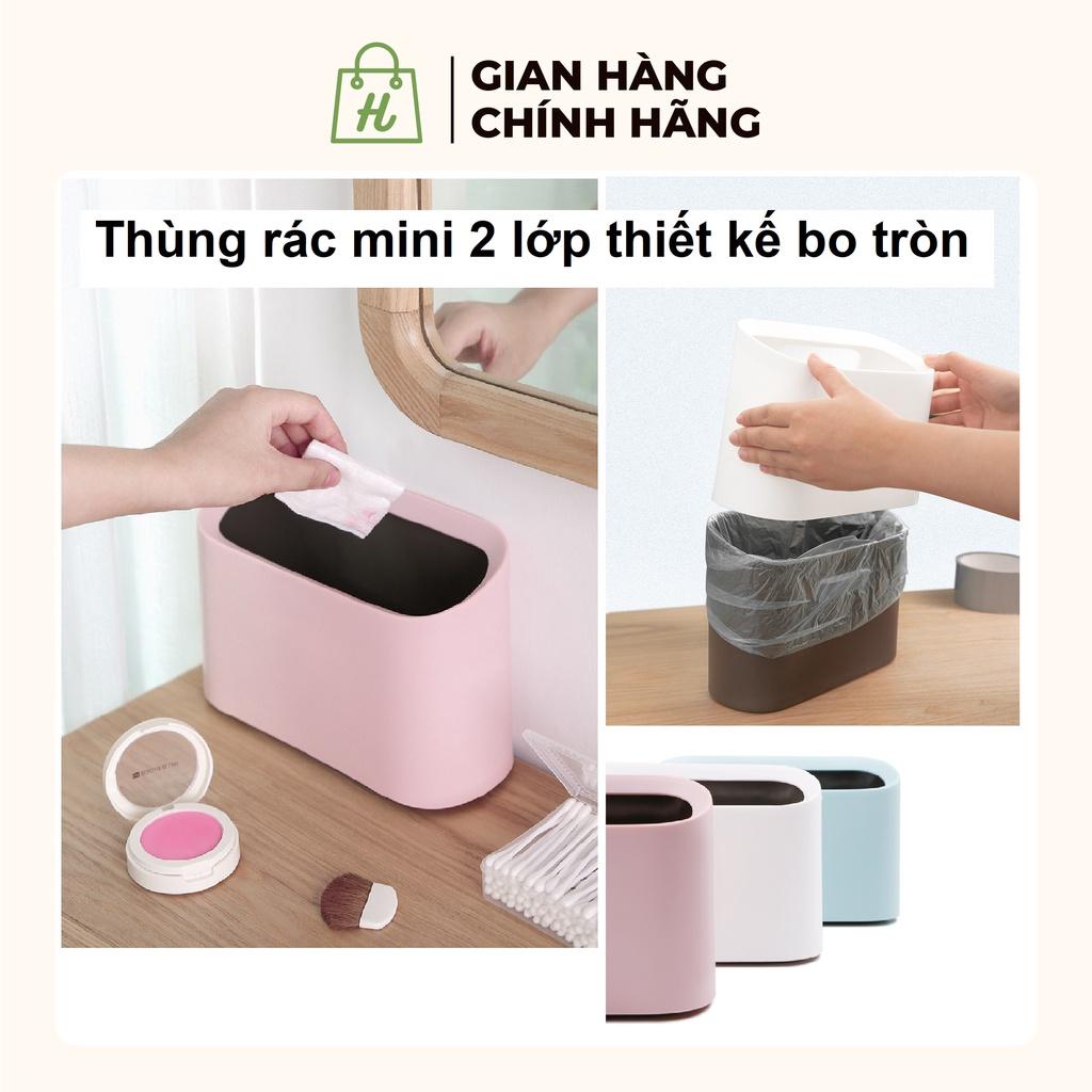 Thùng rác nhựa mini để bàn 2 lớp 20cmx 13cm Thùng rác bàn trang điểm bàn làm việc Tiết kiệm diện tích Làm đẹp không gian