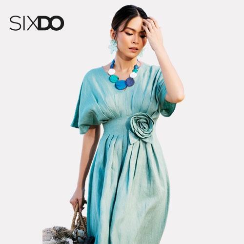 Đầm linen ôm eo cổ V SIXDO