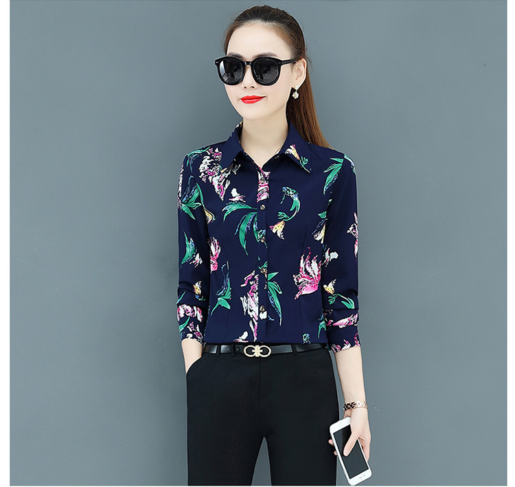 Áo sơ mi nữ công sở Haint Thiết kế tay dài hoạ tiết hoa SM39