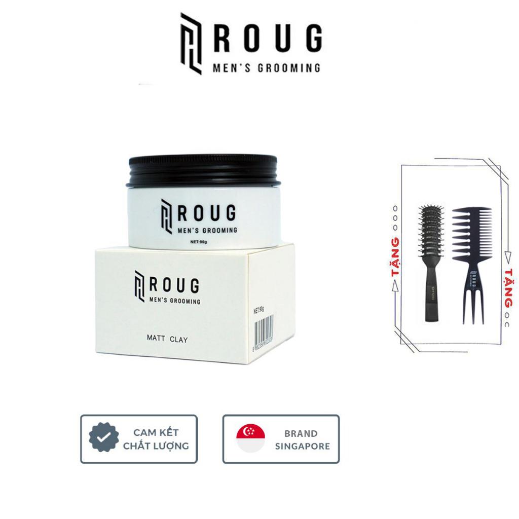 Sáp vuốt tóc Roug Matt Clay 90gr chính hãng cao cấp Singapore giúp tạo kiểu cho mái tóc dày cứng + Tặng 2 Lược tạo kiểu - Sáp vuốt tóc Roug Trắng