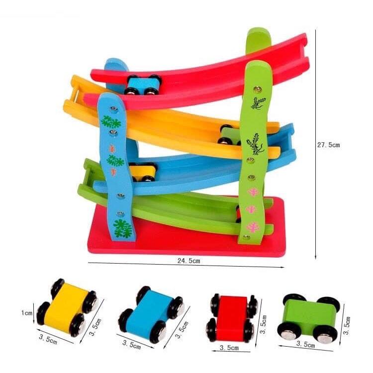 Đồ chơi gỗ cầu trượt 4 tầng kèm xe gỗ đủ màu sắc, thích hợp với các bé 1 2 3 4 tuổi tại Hải Phòng