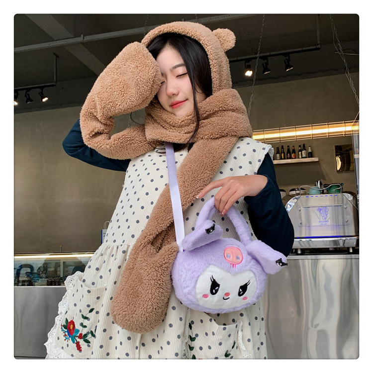 Túi Gấu Bông Gòn Đeo Chéo, Túi Cầm Tay Đeo Chéo Gấu Kuromi Tím Pastel Dễ Thương