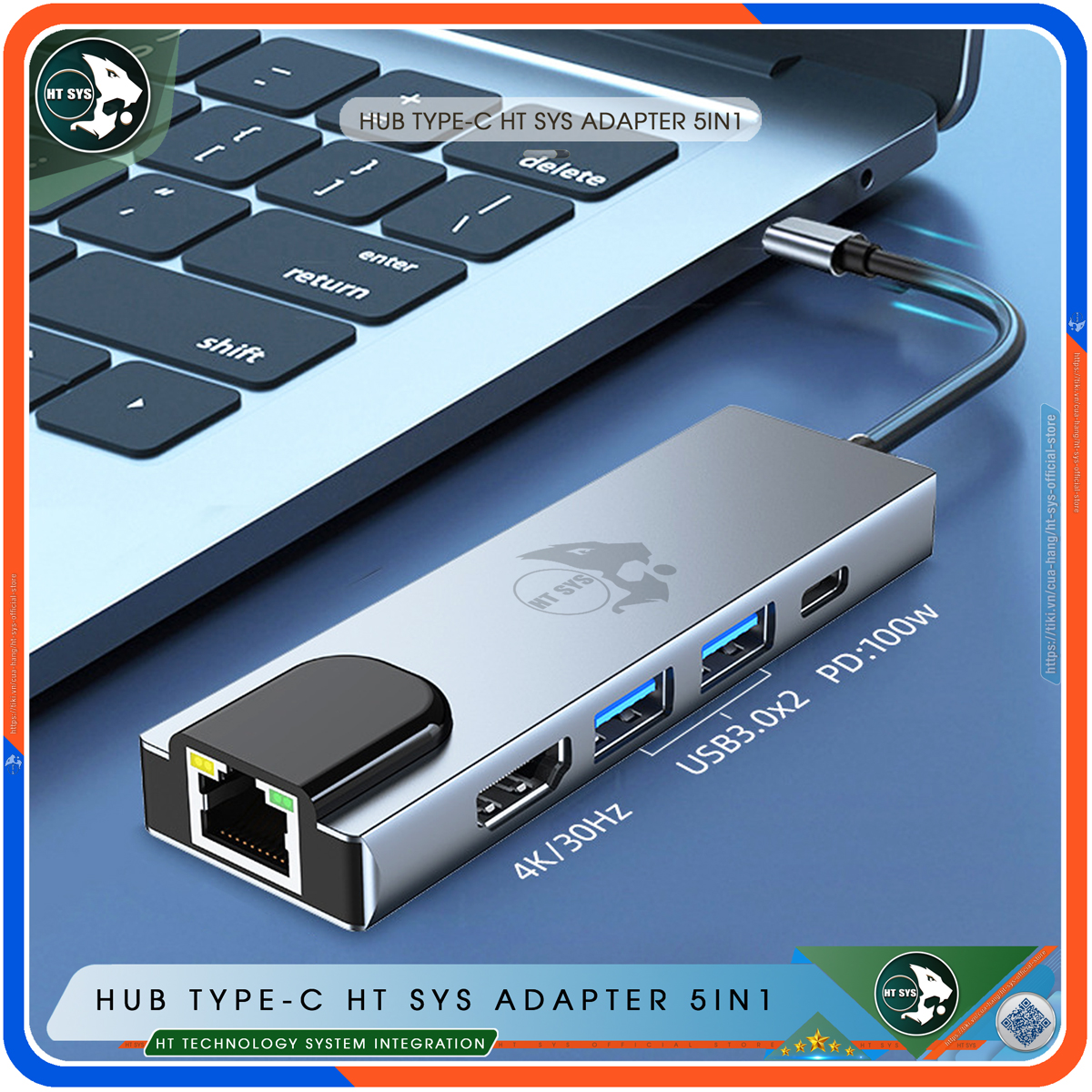 Hub Type C HT SYS 5in1 - Hub Chuyển Đổi USB Type-C To HDMI Chuẩn HDTV - Cổng Mạng Lan / HDMI 4K / USB 3.0 / Sạc Nhanh Type C PD - Kết Nối Nhiều Thiết Bị Với Tốc Độ Cao - Dành Cho MacBook / Tivi / Laptop / PC / Máy Tính Bảng / Smartphone – Hàng Chính Hãng