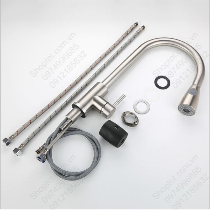 Vòi chậu bếp nóng lạnh có thể kéo dài, bằng inox 304 dày, đầu vòi 2 chế độ