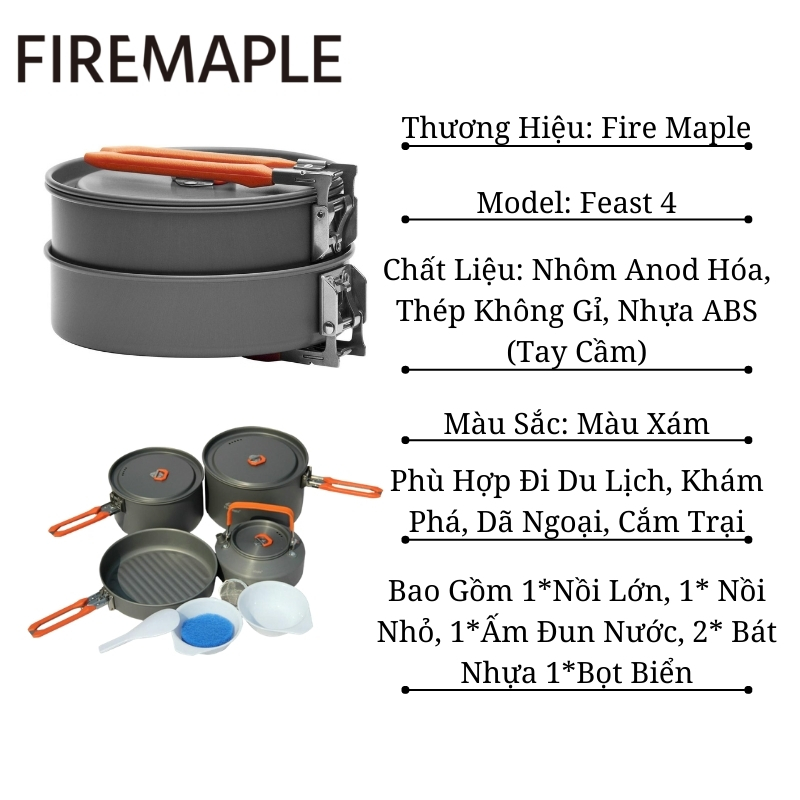 Bộ dụng cụ nấu ăn Firemaple Feast 2 6 món chảo nồi ấm gọn nhẹ tiện lợi du lịch dã ngoại A093