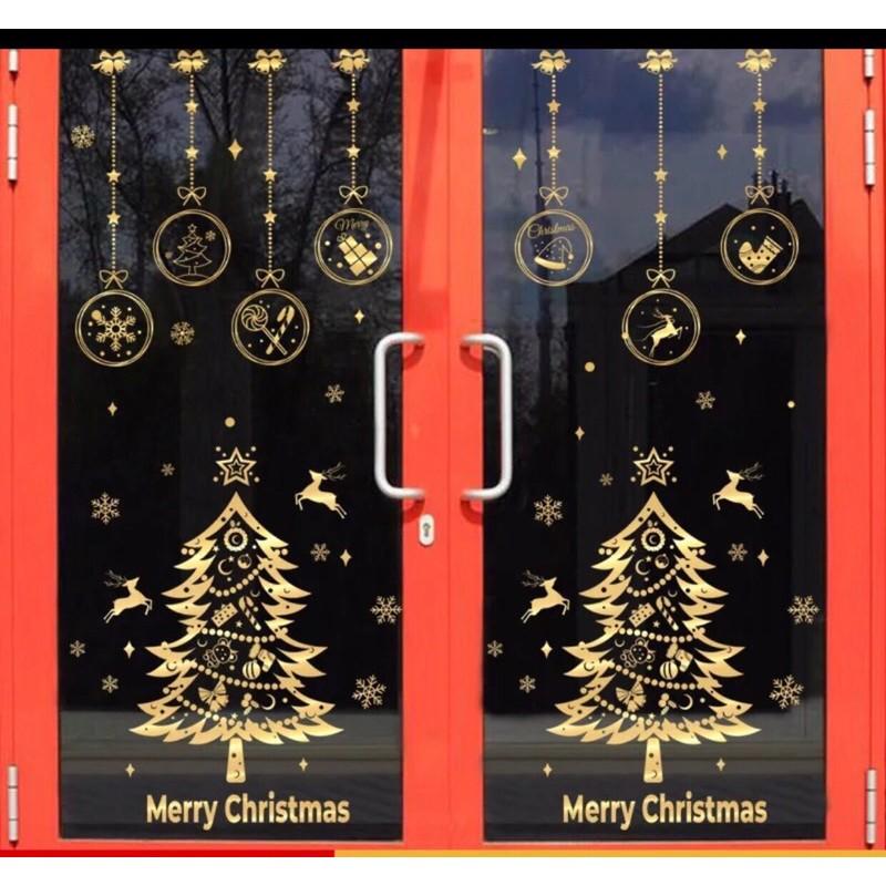 COMBO DECAL NOEL - Cặp Thông phối Rèm dây treo phụ kiện ánh vàng