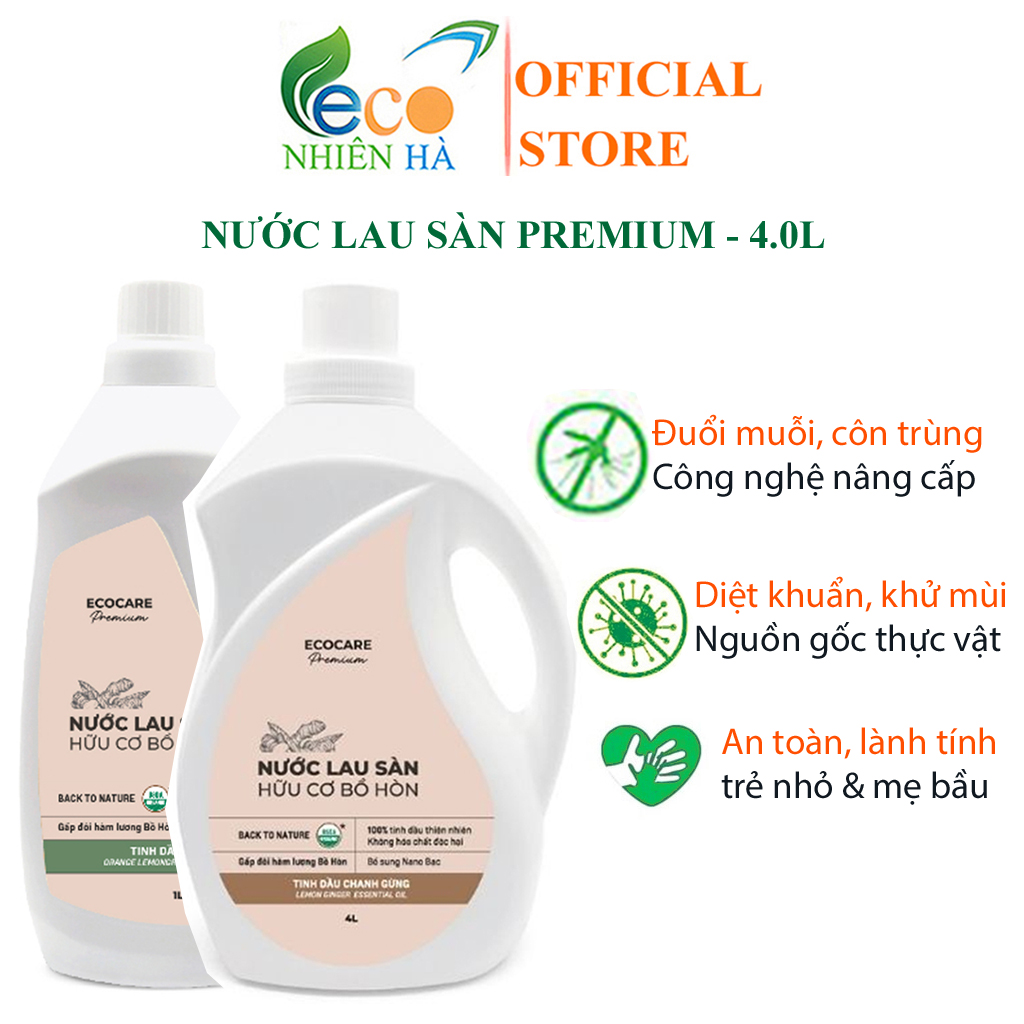 Nước lau sàn ECOCARE PREMIUM 4L tinh dầu thiên nhiên, nước lau nhà đuổi muỗi, chống trượt