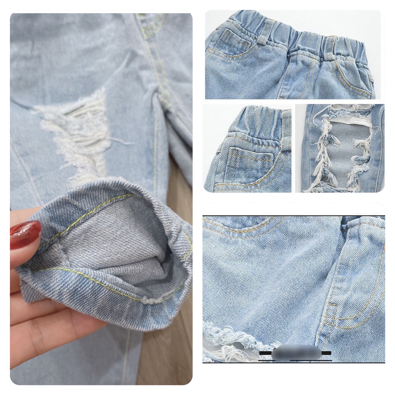 QUẦN JEANS DÀI RÁCH ỐNG CHO BÉ