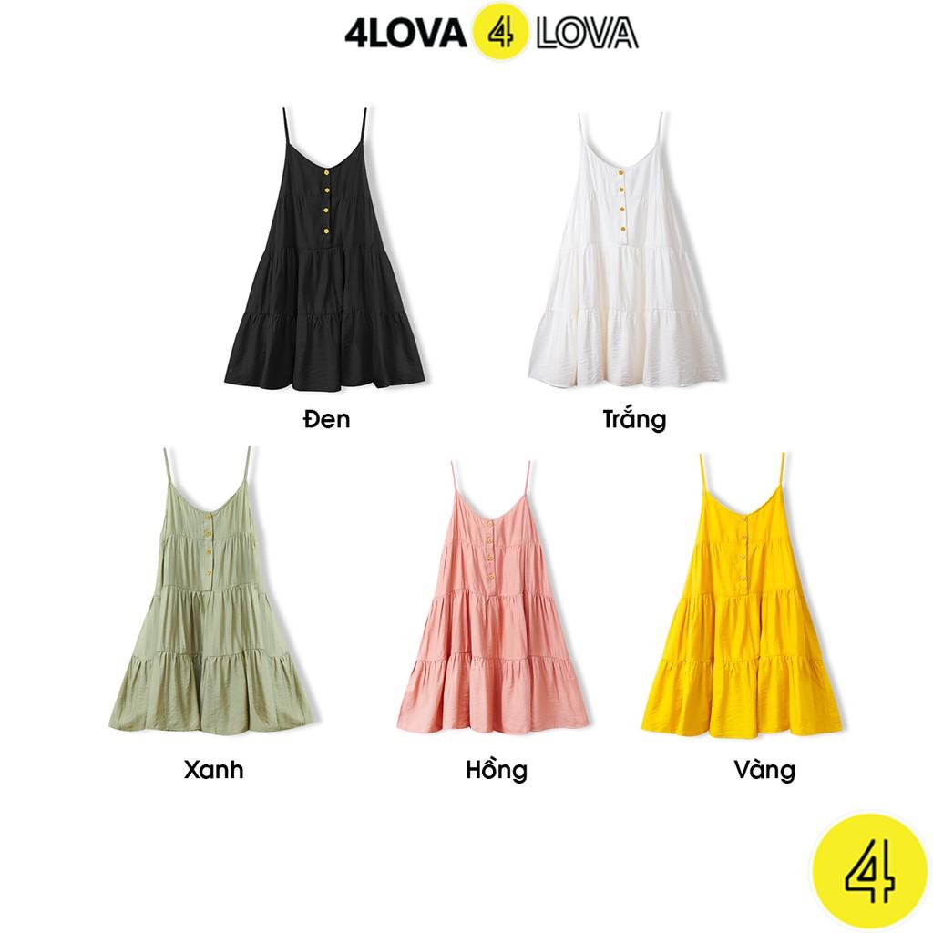 Váy đũi 2 dây 4LOVA ba tầng cổ tim phối cúc ngực vintage
