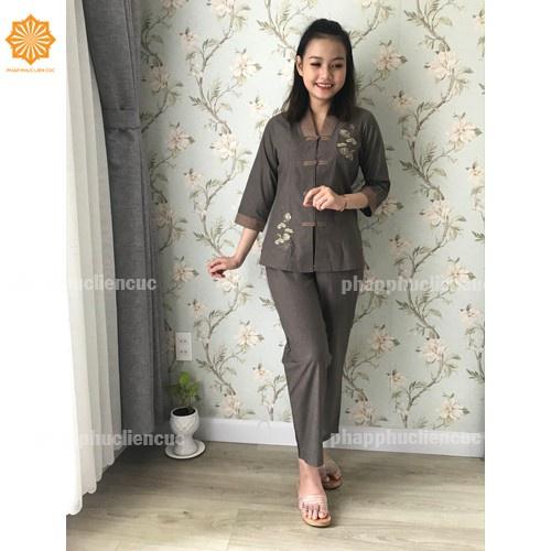 Đồ lam đi chùa nữ - Pháp phục mẫu La Hán vải Xô Tixi, bền màu không nhăn xưởng may Liên Cúc
