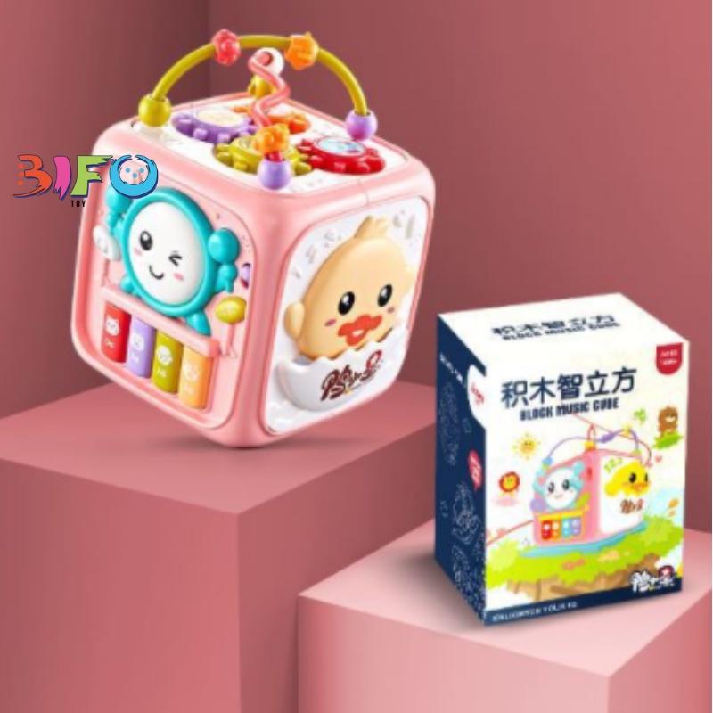 Hộp nhạc đa năng đồ chơi giáo dục sớm cho bé có hình ô tô bus và hình khối 6 mặt Đàn Trống Nhạc Xếp hình Đàn hồi Mê cung