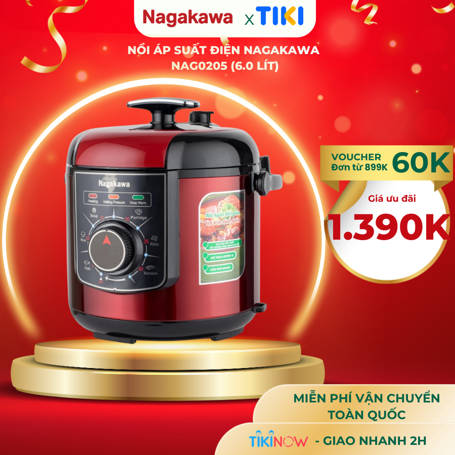 Nồi Áp Suất Điện Nagakawa NAG0205 (6.0 Lít) - Hàng Chính Hãng