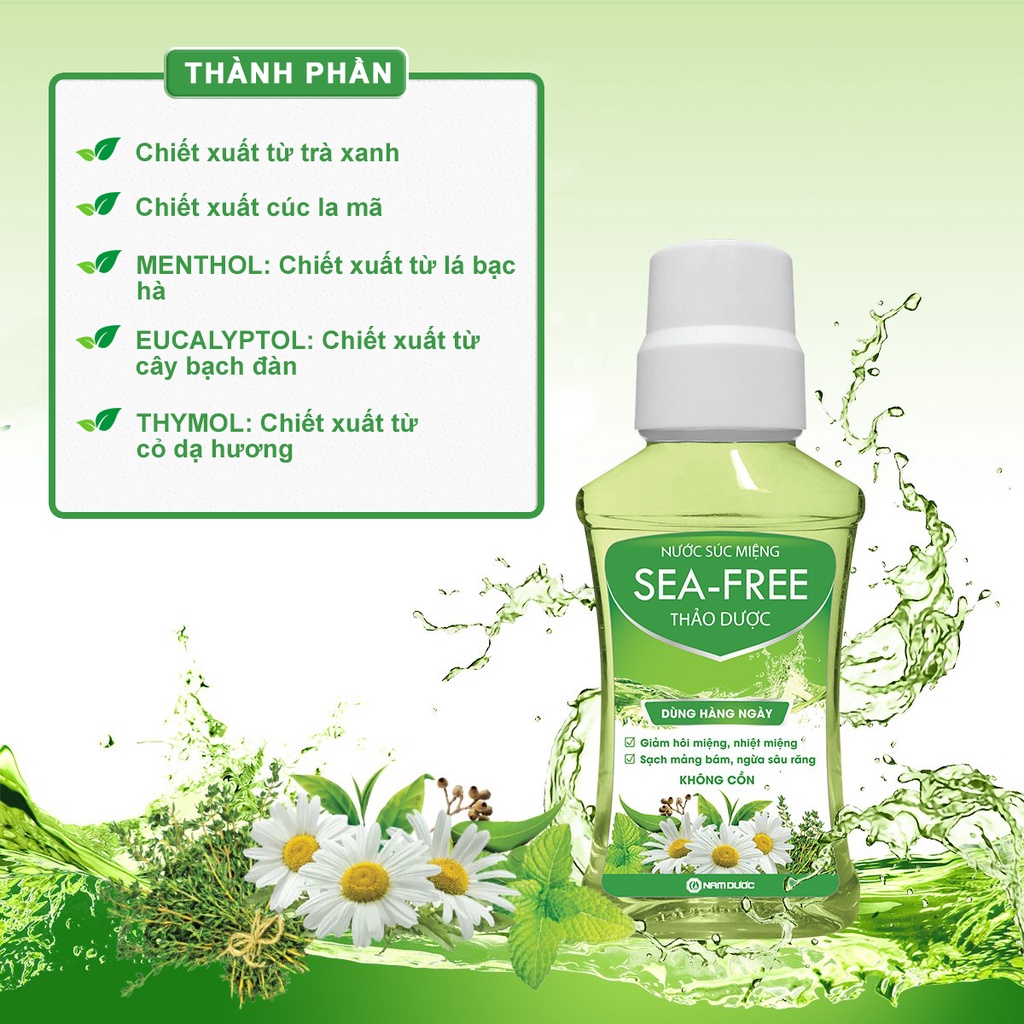Nước súc miệng diệt khuẩn Seafree thảo dược 250ml, Sạch khoang miệng, giúp răng chắc khỏe