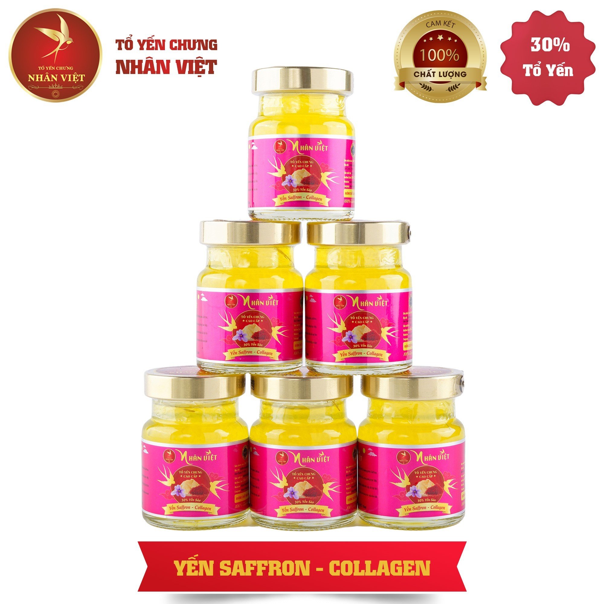 Yến Sào Chưng Saffron Collagen Nhân Việt 30% Yến Nguyên Chất Hũ 70ml