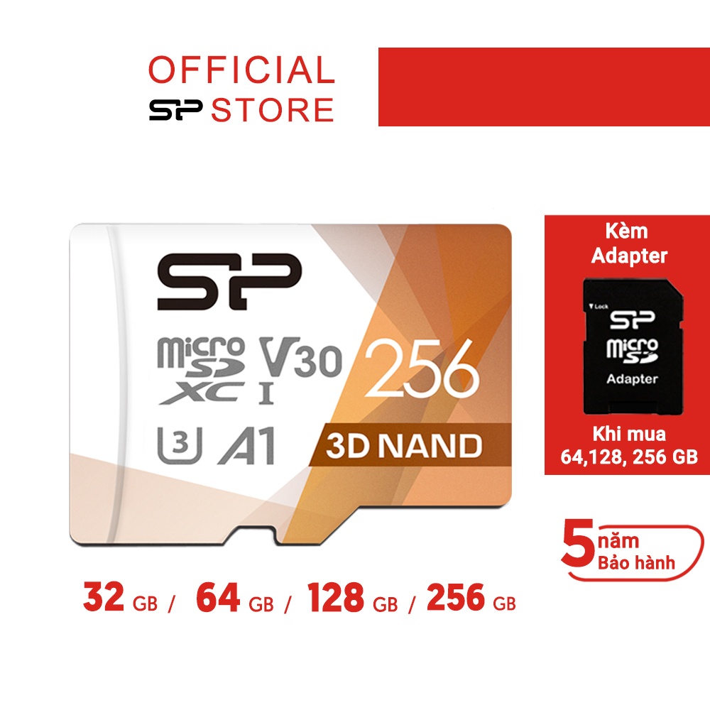 Thẻ nhớ Micro SD tốc độ cao 100MBs Silicon Power Micro SD UHS-I U1/U3 128/64/32GB - Hàng chính hãng
