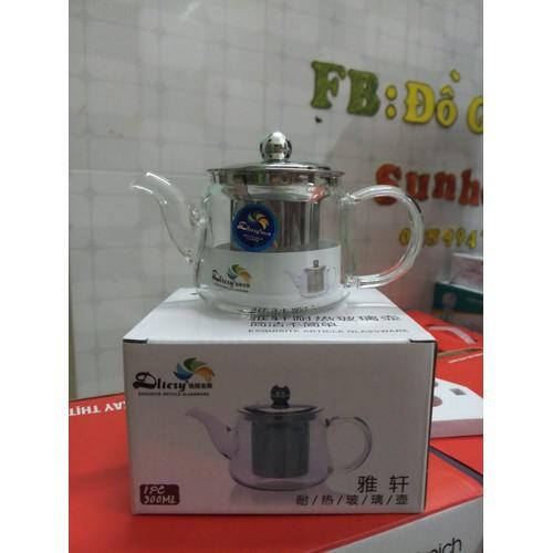 Ấm thủy tinh nhỏ pha trà, cafe có lưới lọc Inox cao cấp 300ml - Hình ảnh thật