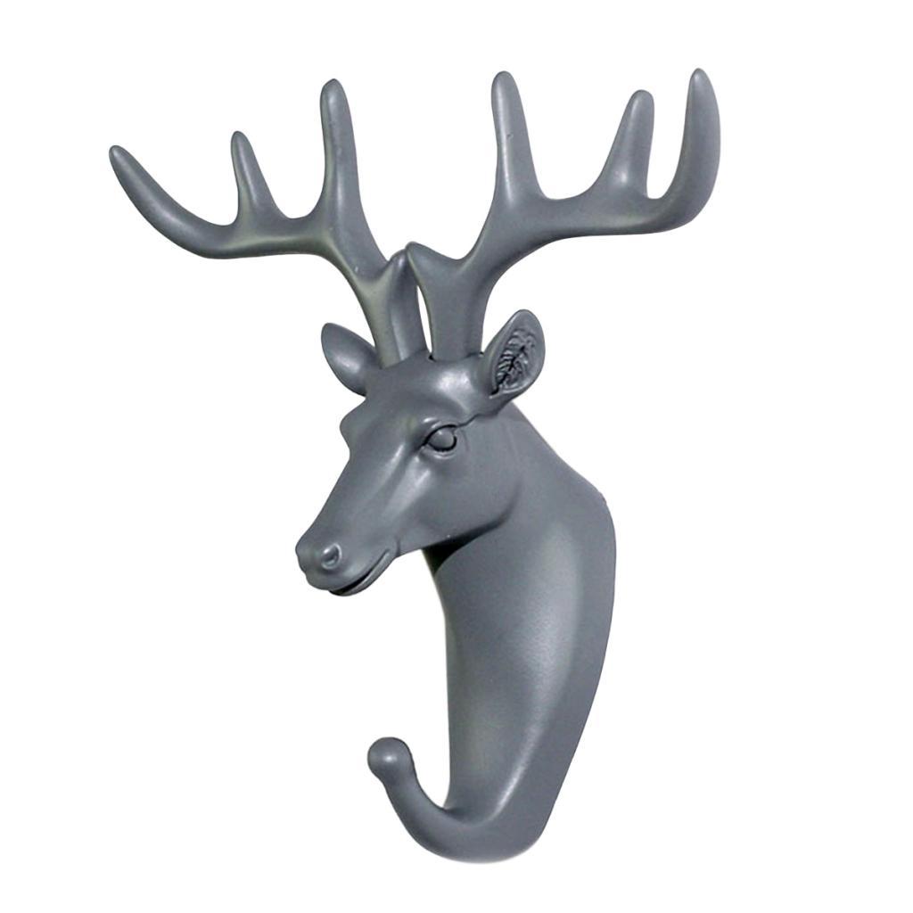 Nordic Style Resin Animal Head Wall Hook Coat Hanger Towel Rack Gray Color-Deer