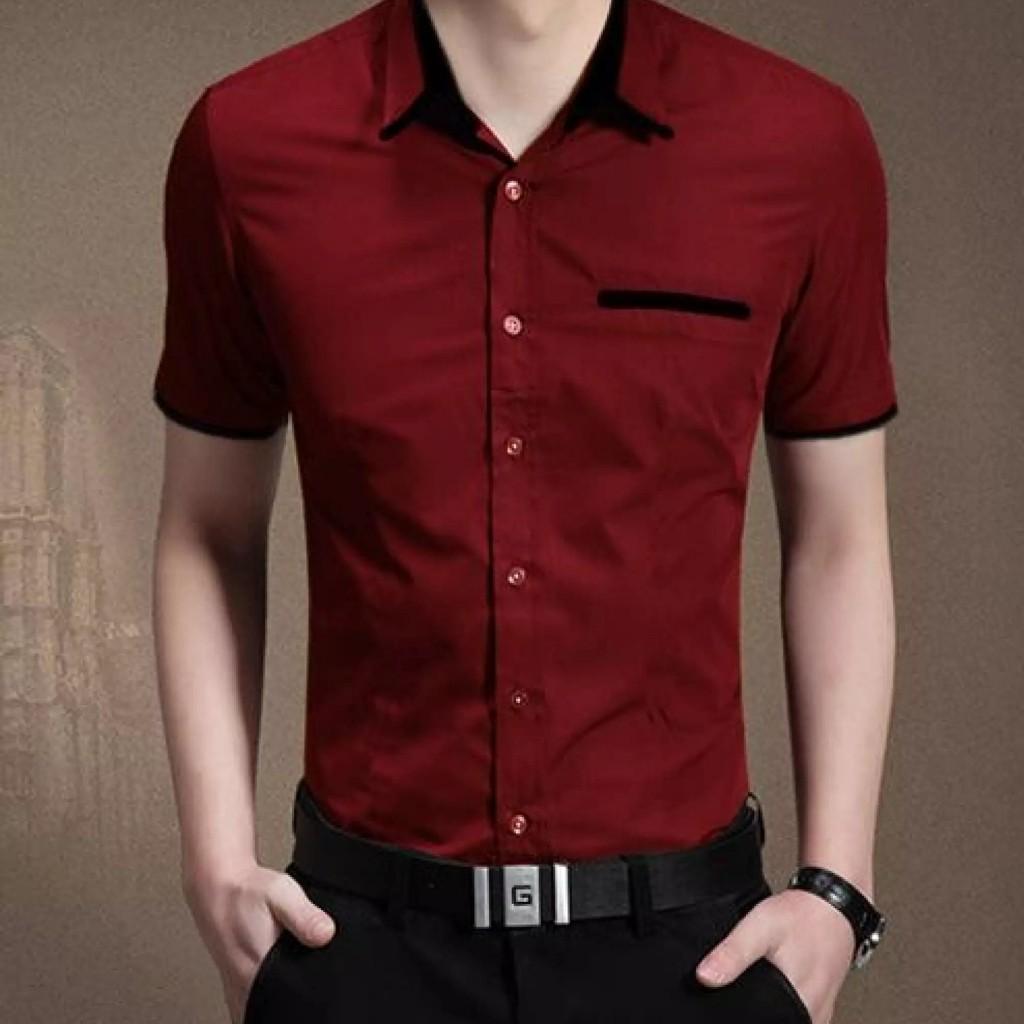 Áo sơ mi nam ngắn tay phối viền tinh tế, sang trọng Mã A954