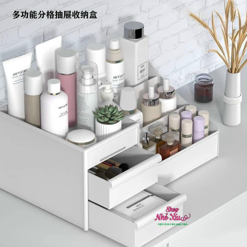 Kệ nhựa đựng mỹ phẩm có 2 ngăn kéo - khay để đồ trang điểm nhựa 2 tầng