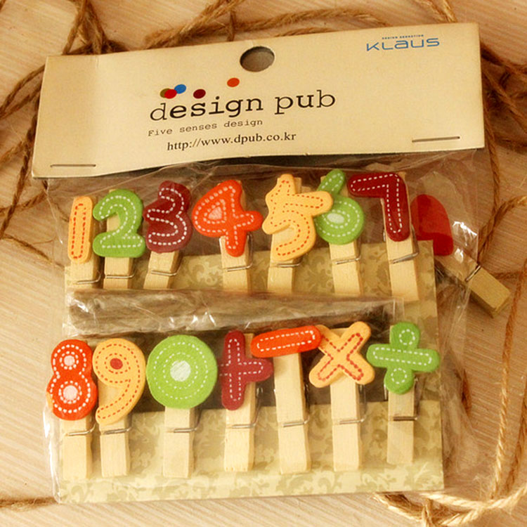 SET 10 Cái Kẹp Gỗ Sơn Design Pub hình Chữ số (Tặng 1,5m dây cói)