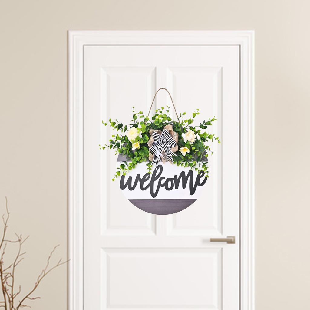 Round Wood Welcome Sign Fake Porch Hanging Front Door Decors